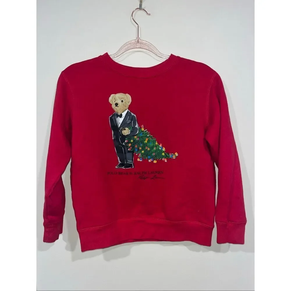 Polo Ralph Lauren Polo Bear Christmas Crewneck Red Kids M 10-12